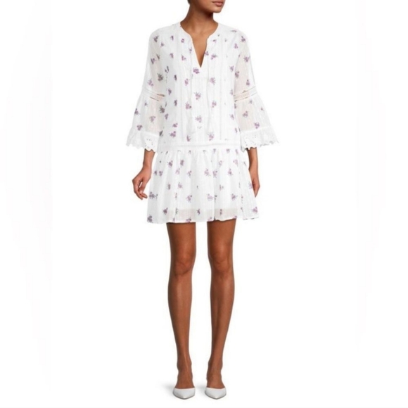 Allison New York White&Purple Embroidered Drop-Waist Mini Dress Size M Feminine - Picture 2 of 16